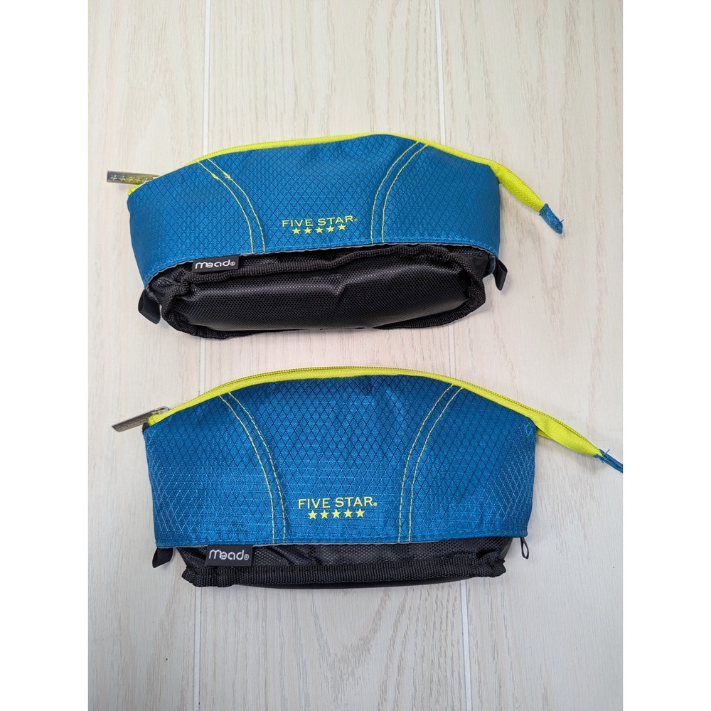 2 Mead Five Star Pencil Pouch Cases Expandable Blue Black Zippered